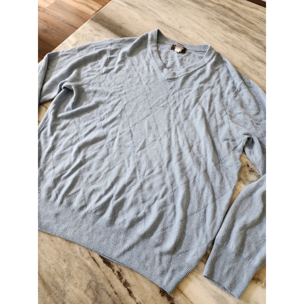 Dockers Mens‎ XL V-Neck Sweater Light Cloud Blue Argyle Diamond Knit Acrylic